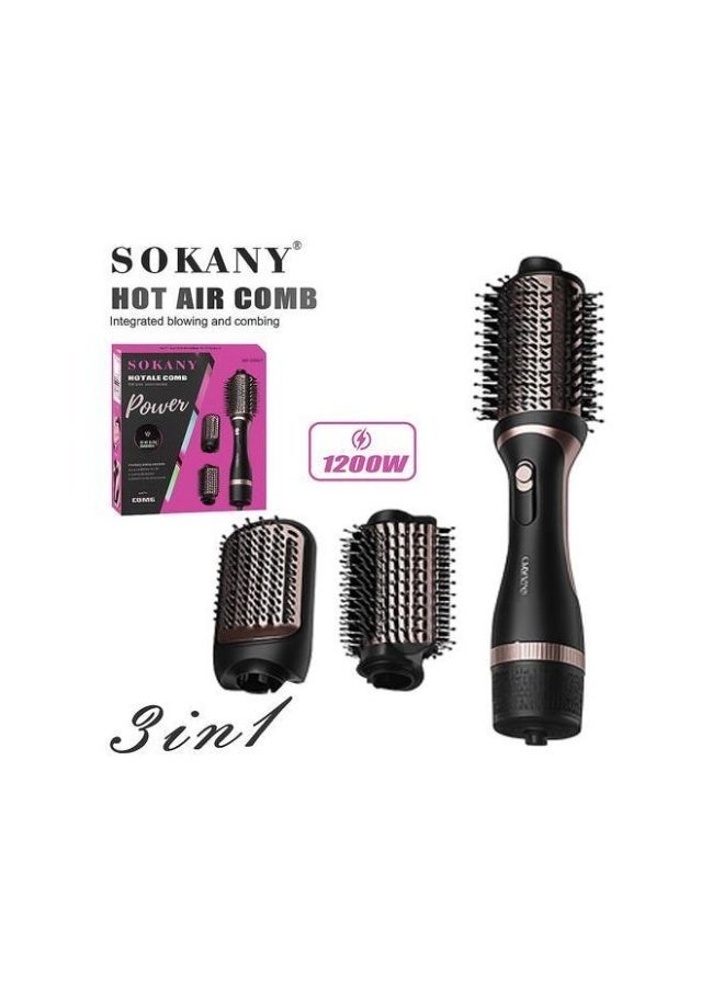 sokany Sk-15038 Hair Straightener 3 in 1 Styling and Curling Brush 1200 Watts - Image 1